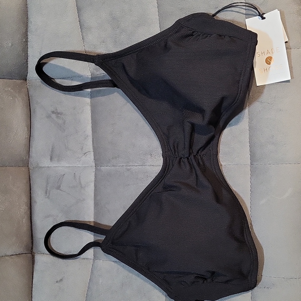 SHADE & SHORE WOMEN'S BLACK TEXTURED BIKINI TOP. LARGE/ NWT